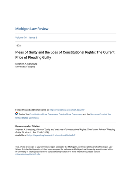 Pleas of Guilty and the Loss of Constitutional Rights: the Current Price of Pleading Guilty