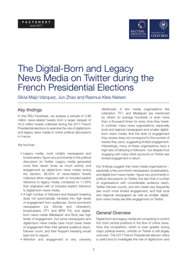 The Digital-Born and Legacy News Media on Twitter During the French Presidential Elections Silvia Majó-Vázquez, Jun Zhao and Rasmus Kleis Nielsen