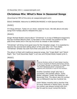 Christmas Mix: What's New in Seasonal Songs