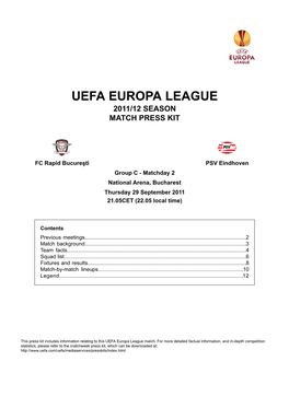 Uefa Europa League 2011/12 Season Match Press Kit