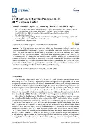 Brief Review of Surface Passivation on III-V Semiconductor