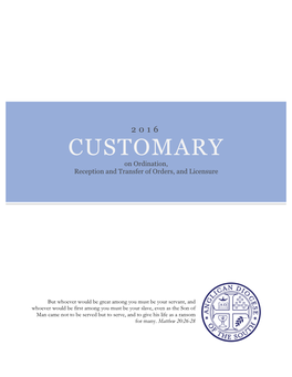 2016 CUSTOMARY on Ordination, Reception and Transfer of Orders, and Licensure