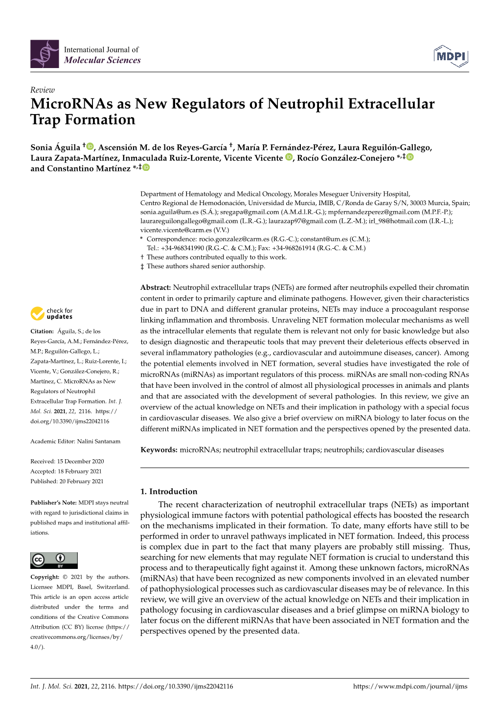 Micrornas As New Regulators of Neutrophil Extracellular Trap Formation