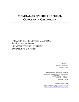 Mammalian Species of Special Concern in California