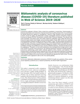 Bibliometric Analysis of Coronavirus Disease (COVID-19) Literature Published in Web of Science 2019–2020 Rai K
