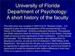 History of the University of Florida Department of Psychology