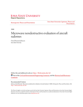Microwave Nondestructive Evaluation of Aircraft Radomes David Bennett Ohnsonj Iowa State University