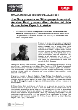 Joe Flory Presenta Su Último Proyecto Musical, Amateur Best, Y Nuevo Disco Dentro Del Ciclo De Conciertos Espacio Acústico