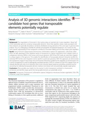 Analysis of 3D Genomic Interactions Identifies Candidate Host Genes That Transposable Elements Potentially Regulate Ramya Raviram1,2,3†, Pedro P