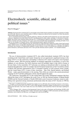 Electroshock: Scientiﬁc, Ethical, and Political Issues ∗