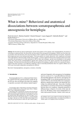 Behavioral and Anatomical Dissociations Between Somatoparaphrenia and Anosognosia for Hemiplegia