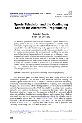 Sports Television and the Continuing Search for Alternative Programming