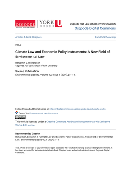 Climate Law and Economic Policy Instruments: a New Field of Environmental Law