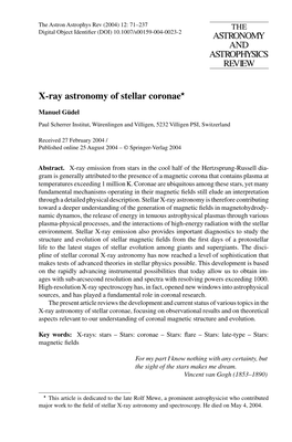 X-Ray Astronomy of Stellar Coronae