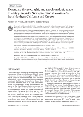 Expanding the Geographic and Geochronologic Range of Early Pinnipeds: New Specimens of Enaliarctos from Northern California and Oregon