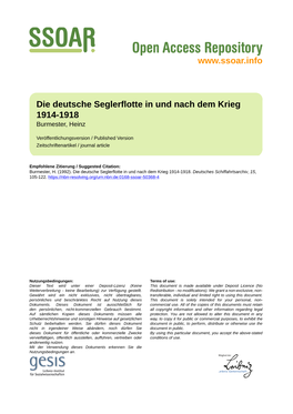 Die Deutsche Seglerflotte in Und Nach Dem Krieg 1914-1918 Burmester, Heinz