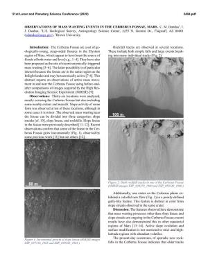 Observations of Mass Wasting Events in the Cerberus Fossae, Mars