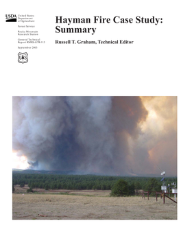 Hayman Fire Case Study: Forest Service Rocky Mountain Summary Research Station General Technical Report RMRS-GTR-115 Russell T