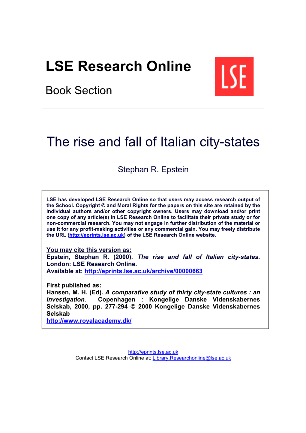 The Rise and Fall of Italian City-States