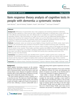Item Response Theory Analysis of Cognitive Tests In