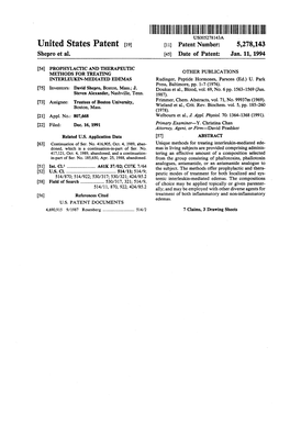 |H|||||||||| USOO5278143A United States Patent 19 11 Patent Number: 5,278,143 Shepro Et Al