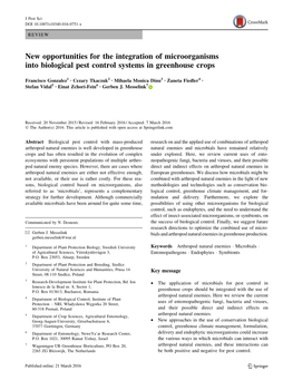 New Opportunities for the Integration of Microorganisms Into Biological Pest Control Systems in Greenhouse Crops