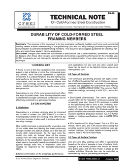 TECHNICAL NOTE $5.00 on Cold-Formed Steel Construction