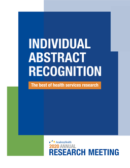 INDIVIDUAL ABSTRACT RECOGNITION the Best of Health Services Research