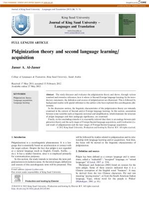 Pidginization Theory and Second Language Learning/Acquisition 73