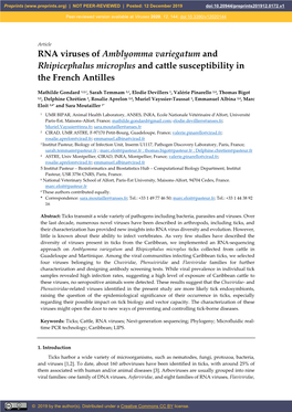 RNA Viruses of Amblyomma Variegatum and Rhipicephalus Microplus and Cattle Susceptibility in the French Antilles