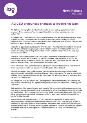 IAG CEO Announces Changes to Leadership Team