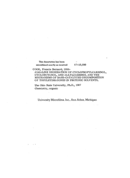 Alkaline Deoxidation of Cyclopropylcarbinol, Cyclobutanol