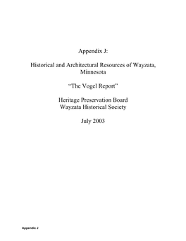 Historical and Architectural Resources of Wayzata, Minnesota