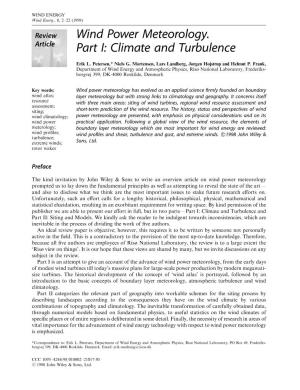 Wind Power Meteorology. Part I: Climate and Turbulence 3
