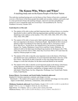 The Kanza-Who, Where and When? a Teaching/Study Unit on the Kanza People of the Kaw Nation