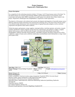 Project Summary Regenerative Modelregion Harz
