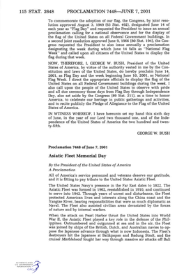 115 STAT. 2648 PROCLAMATION 7448—JUNE 7, 2001 Asiatic Fleet
