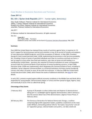 Economic Sanctions Case 2011-2: EU, US V. Syrian Arab Republic (2011