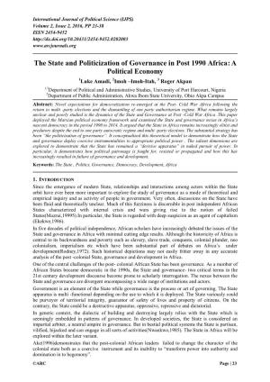 The State and Politicization of Governance in Post 1990 Africa:A