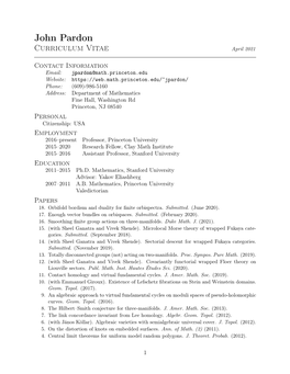 John Pardon Curriculum Vitae April 2021