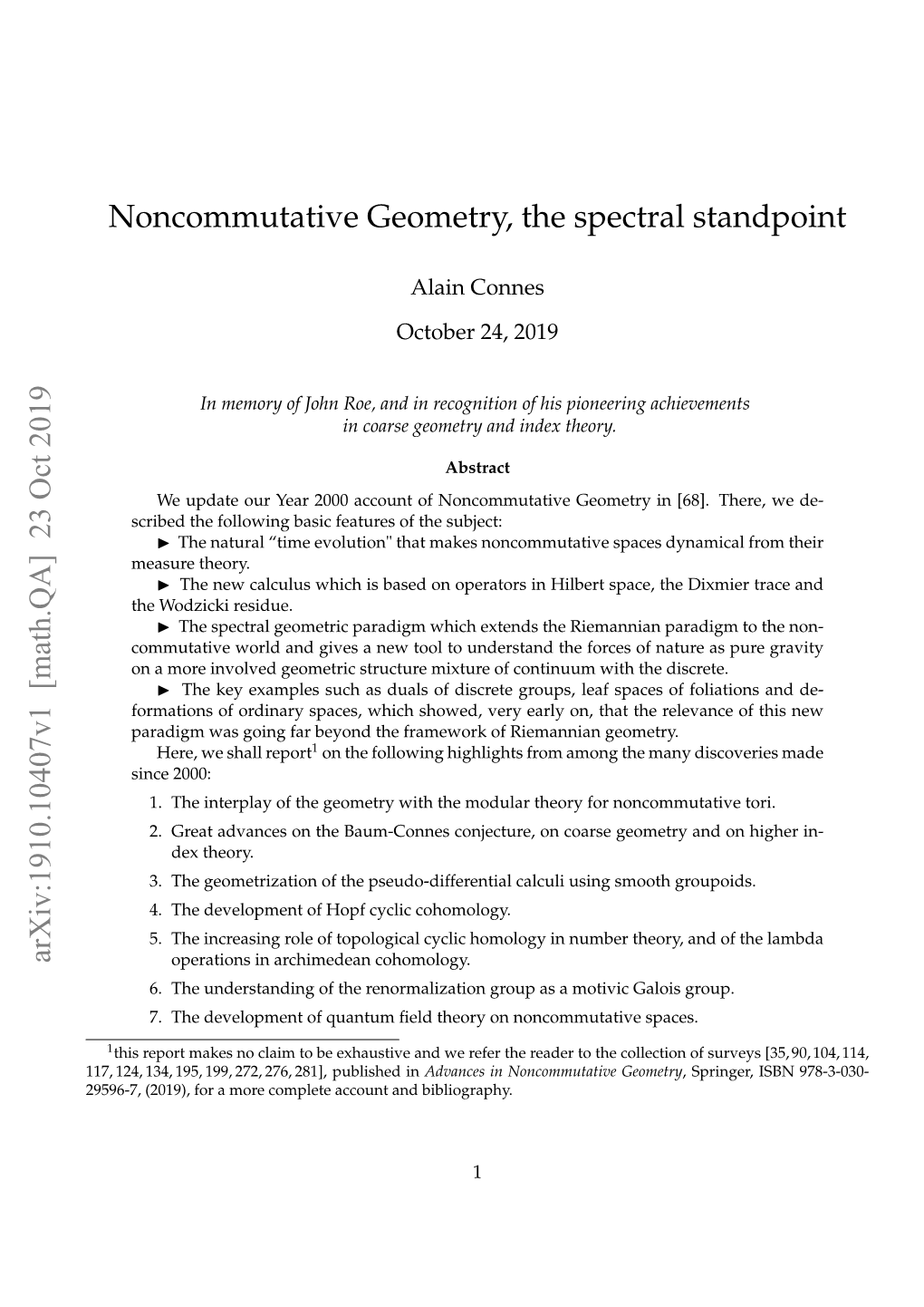 Noncommutative Geometry, the Spectral Standpoint Arxiv