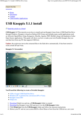 USB Knoppix 5.1.1 Install | USB Pen Drive Linux