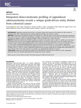 Integrated Clinico-Molecular Profiling of Appendiceal Adenocarcinoma