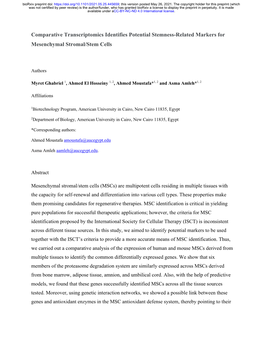 Comparative Transcriptomics Identifies Potential Stemness-Related Markers for Mesenchymal Stromal/Stem Cells