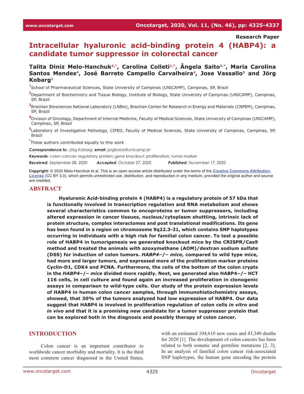 (HABP4): a Candidate Tumor Suppressor in Colorectal Cancer