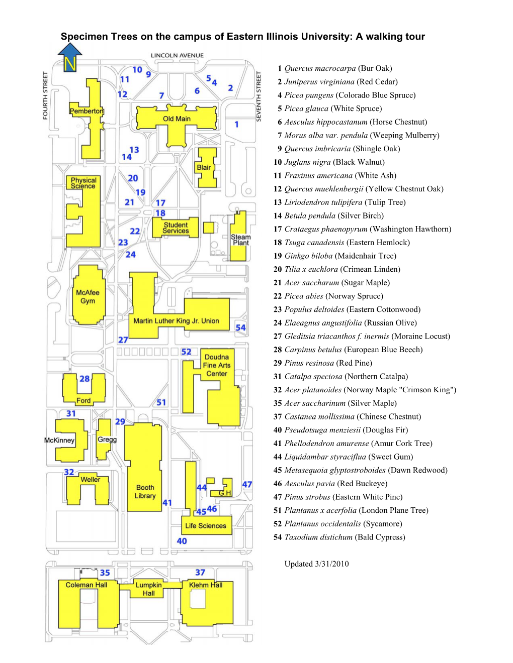 Specimen Trees on the Campus of Eastern Illinois University: a Walking Tour