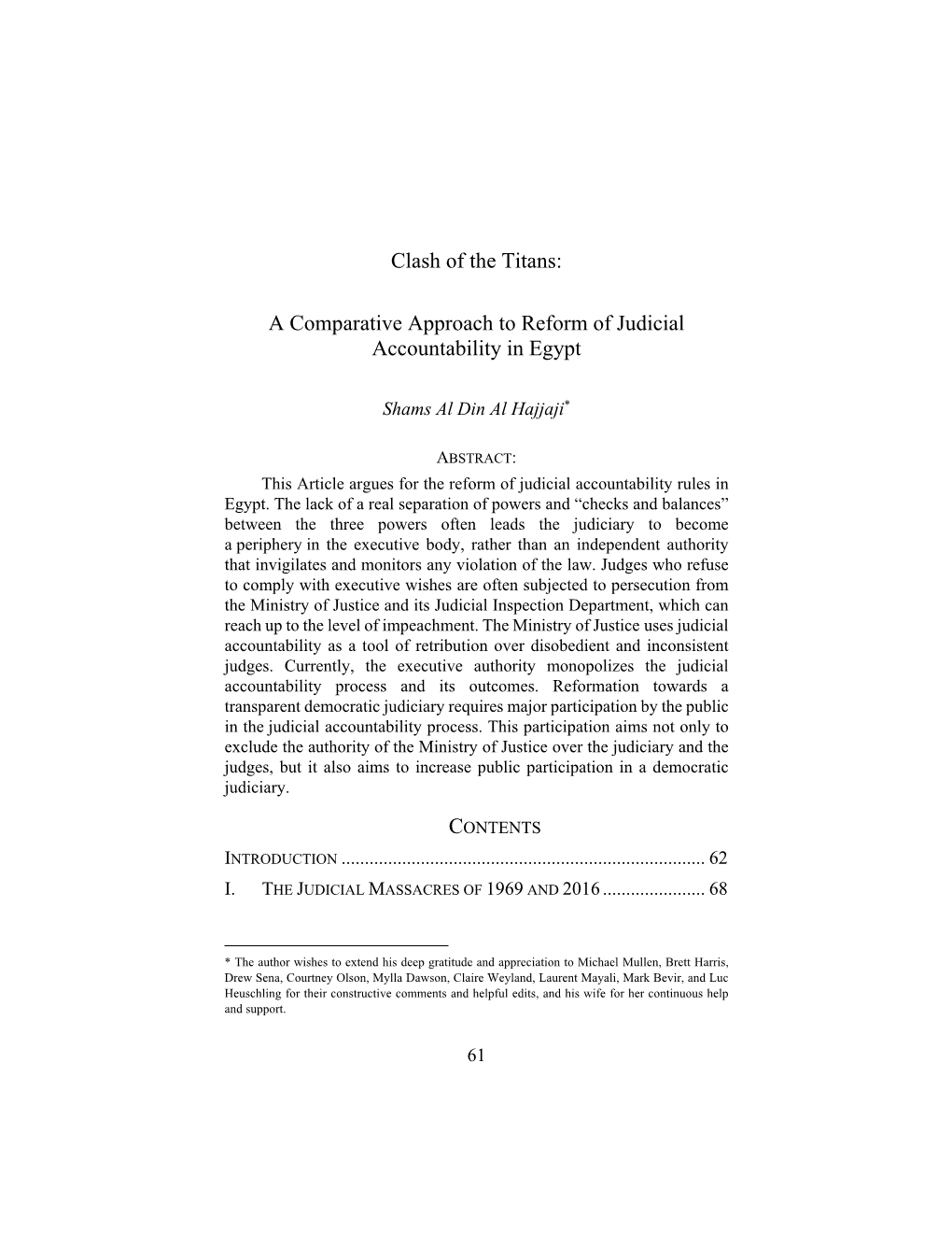 A Comparative Approach to Reform of Judicial Accountability in Egypt