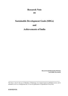 Sustainable Development Goals (Sdgs) and Achievements of India