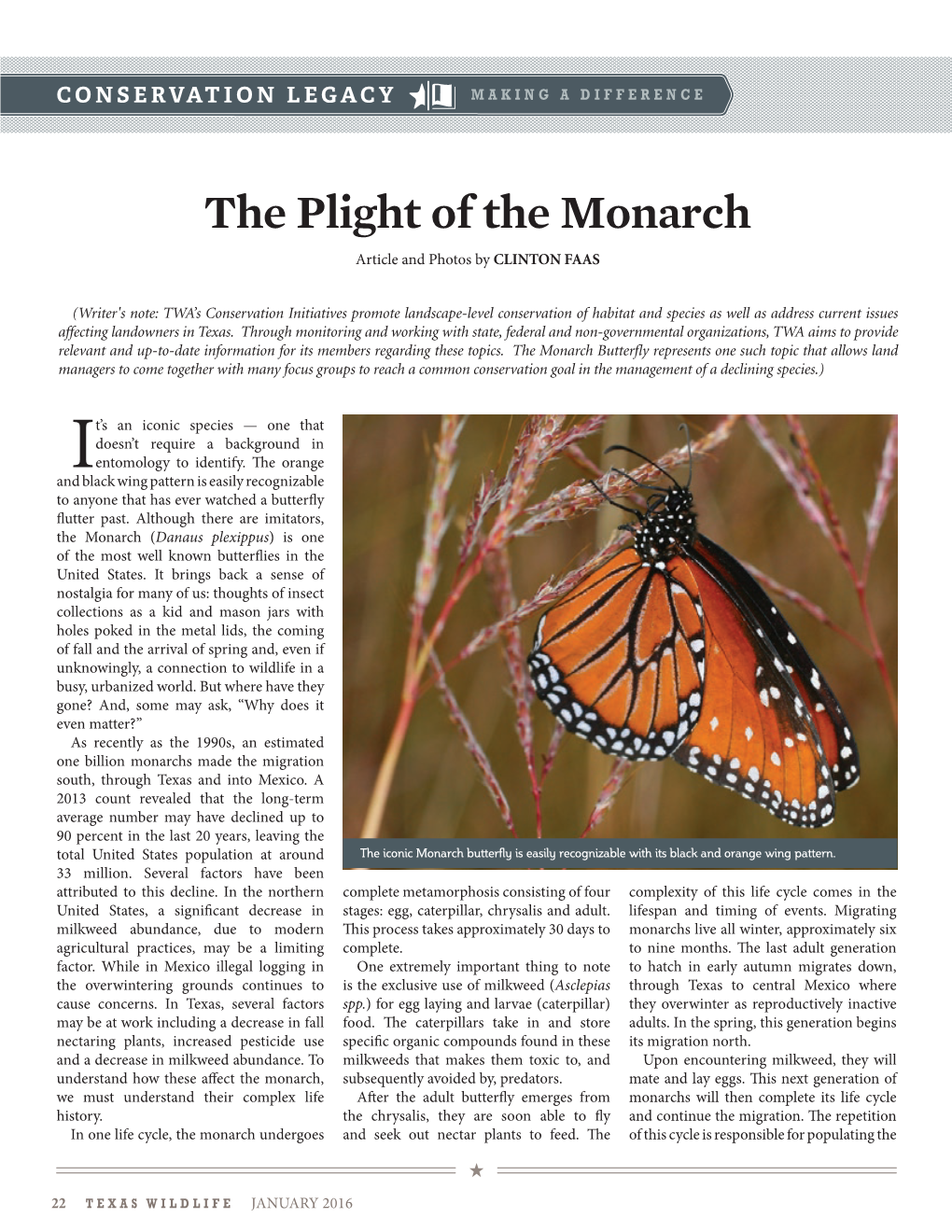 January 2016 the Plight of the Monarch Conservation Legacy