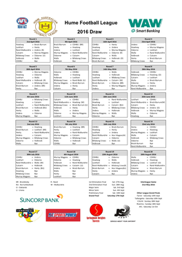Hume Football League 2016 Draw
